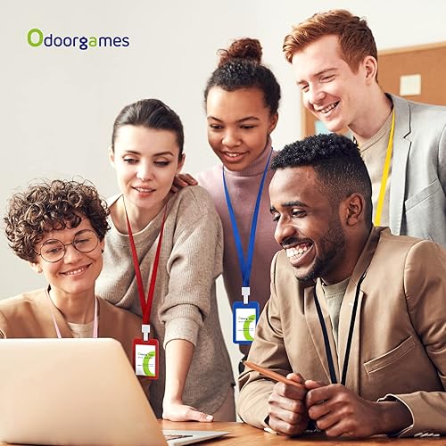 Miniatura 6 de Odoorgames Paquete de 4 soportes de identificación con cordón, cubierta de plástico para identificación, estuche de identificación con cordón,
