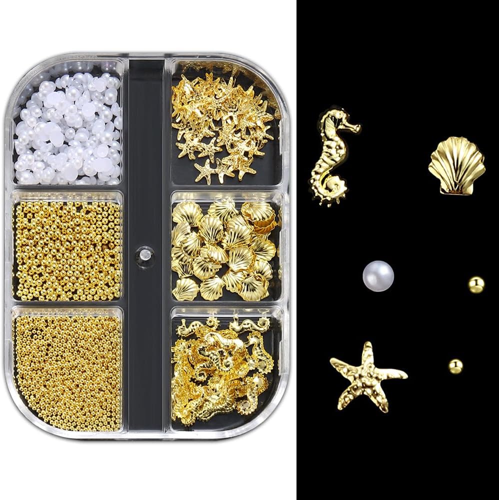 2 Boxes Mixed Nail Art Charms 3D Starfish Seashell Seahorse Conch Design Marine Theme Nail Charms Ocean Life Nail DIY Supplies Decorations for Women Girls Nail Art Designs