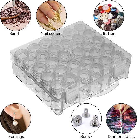 30 Grids Diamond Painting Storage Boxes, Clear Plastic Bead Storage Organizer Box, Diamond Art Accessories Storage Container for Beads Diamonds And Small Items (1 Pack)