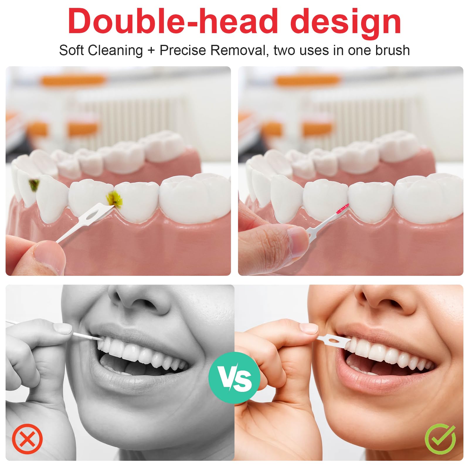 Palillos de hilo dental, 200 unidades, cabezal de cepillo de goma suave, cepillos interdentales con práctica funda de transporte, palillo de dientes de doble extremo, herramientas de limpieza de