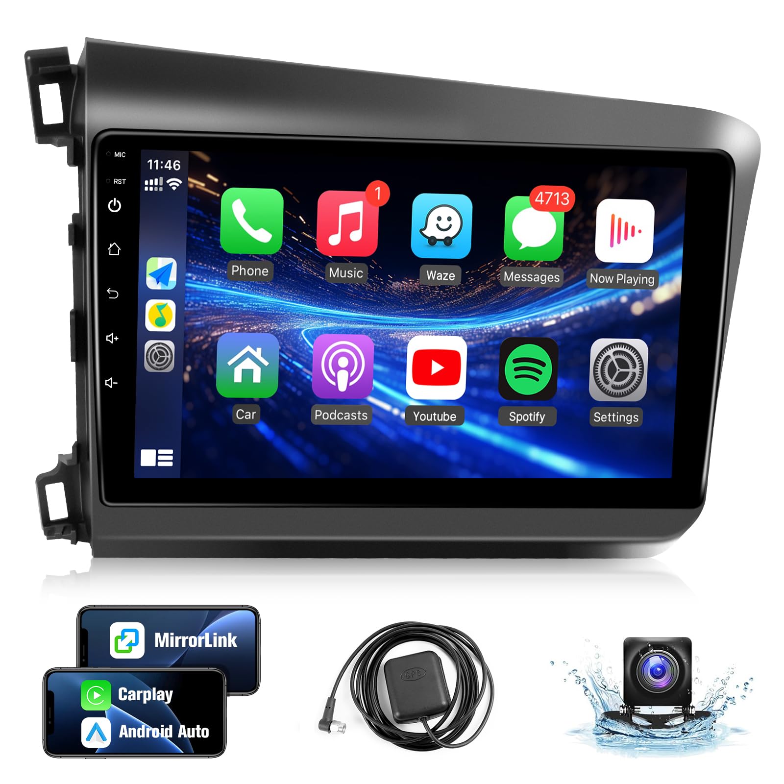 Leadfan Car Radio for Honda Civic 2012 2013 2014 2015 Stereo Replacement with Wireless Carplay Android Auto, 9'' Touch Screen GPS Navigation WiFi Bluetooth Backup Camera MirrorLink SWC 2+32G