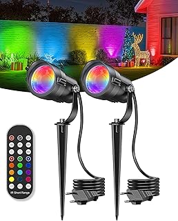 Pack of 2 12 W Garden Lighting with Remote Control and Timer, Dimmable RGB LED Spotlight Garden Spotlight with Power, Cont…
