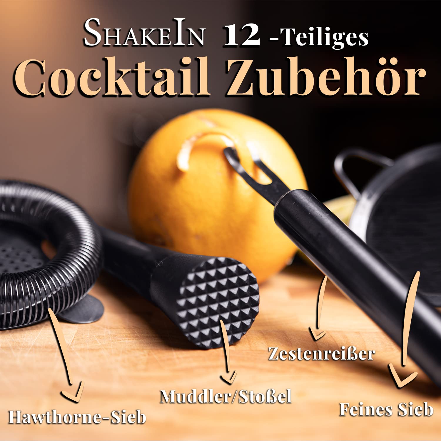 Cocktail Set 12-teilig | Edles Cocktail Shaker Set in Space Grey | Großes Cocktail Mix Set | 750ml Boston Shaker aus Edelstahl | Cocktailshaker Barkeeper Set | Bar Zubehör Shaker Cocktail Set