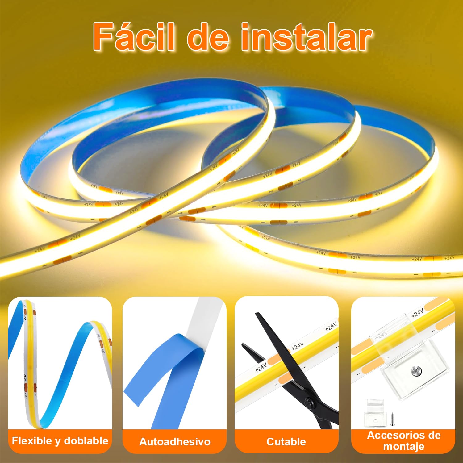 Gliztech Tira LED COB, 2700K LED Cob Dimmer CRI90+, con APP y control remoto, Esta tira LED COB es ideal para iluminación interior en dormitorios, salones, cocinas y más (15m)