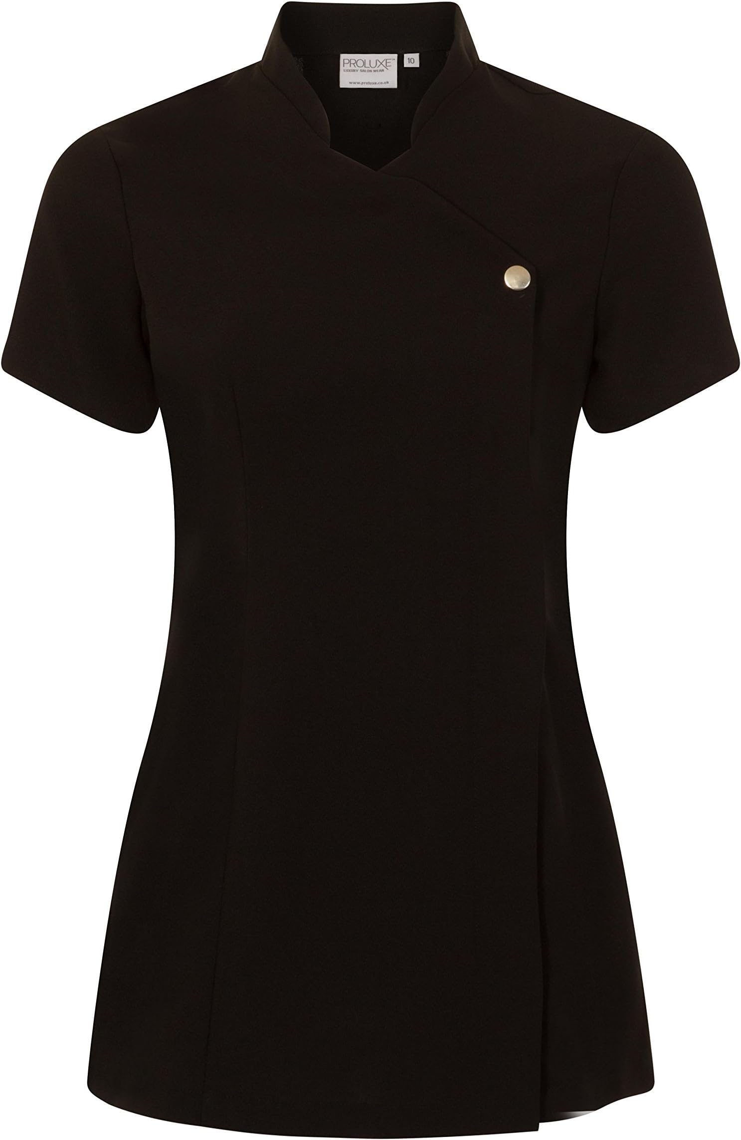 Press Stud Salon Tunic - Beauty Hairdressing Massage Therapist Spa Health Work Nail Uniform (Black, 14)