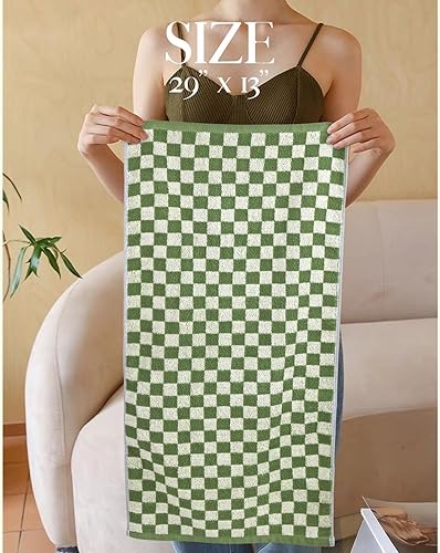 Miniatura 4 de Juego de 4 toallas de mano verdes para baño, bonitas toallas de mano a cuadros para decoración del hogar, toallas de baño ligeras para baño, cara y