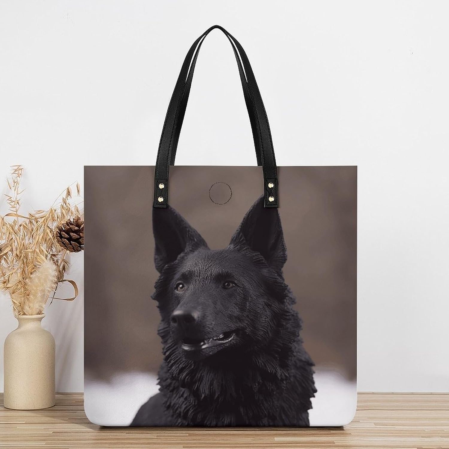 Black German Shepherd Tote Bag with Magnetic Buckle Reusable Grocery Bags Lightweight Cross Body Handbag for Daily Essentials