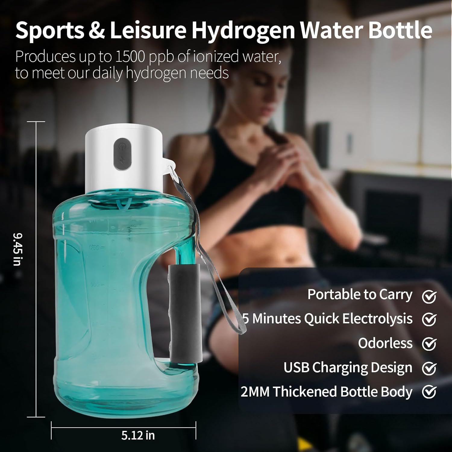 50 OZ/1.5L Hydrogen Water Bottle Portable Hydrogen Water Generator Large Capacity Alkaline Sports Water Bottle with SPE Technology Suitable for Sports Fitness Office Outdoors Presents (Blue)