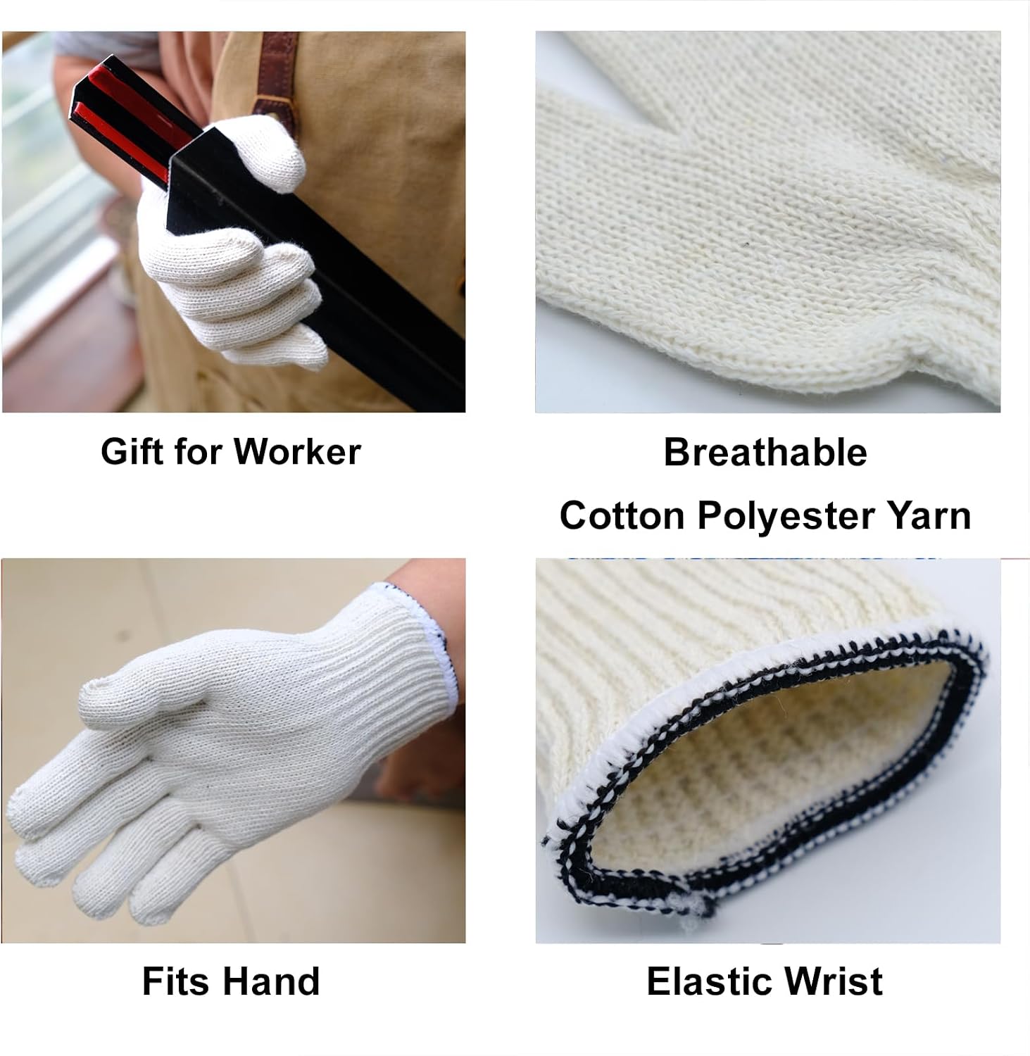24/240 Pairs Cotton Polyester Knitted Safety Work Gloves for Gardening, Warehouse, Construction, Painting & BBQ Cooking