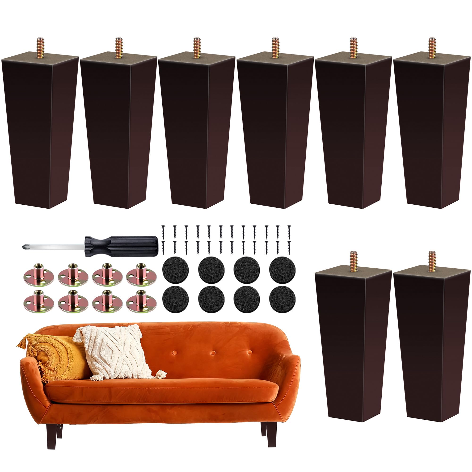 Photo 1 of Ruisita Set of 8 Wood Furniture Legs 6 Inch Square Solid Wood Couch Legs Natural Wooden Replacement Legs for Sofa Furniture Armchair, Cabinet, Chair, Footstool, Mid Century Modern Dresser, Brown
