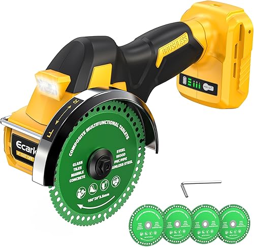 Ecarke Herramienta de corte inalámbrica compatible con batería DeWalt de 20 V, motor sin escobillas de sierra circular de 4 pulgadas con cuchillas,