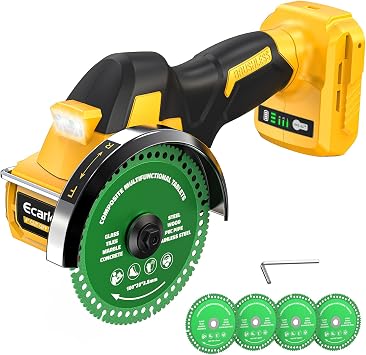 Ecarke Cordless Cut Off Tool Compatible with DeWalt 20V Battery, 4" Circular Saw Brushless Motor with Blades, 18,000 RPM Mini Cut Off Tool Kit for Wood/Metal/Plastic/Tile/Stone Cutting Tool Only