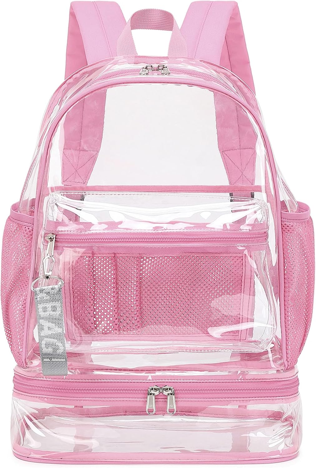 mygreen Clear Backpack with Bottom Compartment for Lunch Box or Shoes, 2-in-1 Design for School, Sports, Work, Stadium, Security, Travel, College Pink