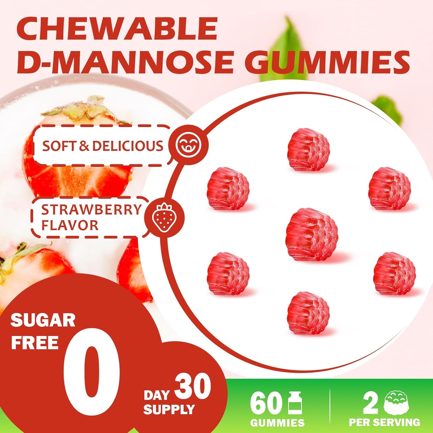 D Mannose with Cranberry Gummies, D-Mannose Supplements 1300mg for Women, Support Natural Urinary Tract & Bladder Health, Sugar-Free, 60 Count - Image 5