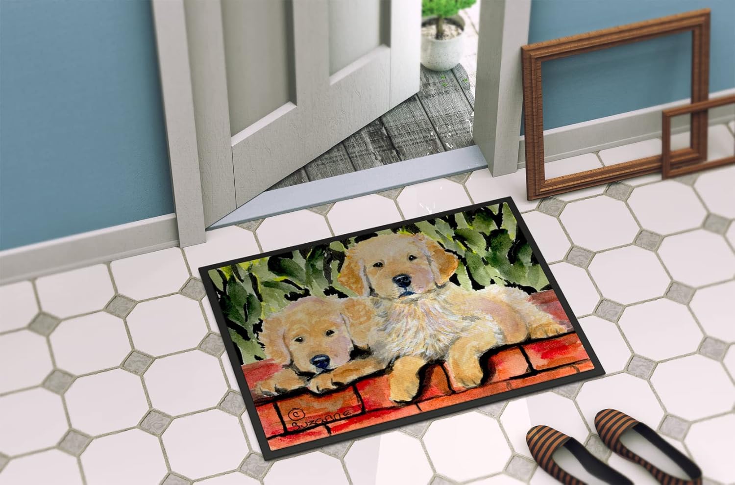Caroline's Treasures SS8908JMAT Golden Retriever Doormat 24x36 Front Door Mat Indoor Outdoor Rugs for Entryway, Non Slip Washable Low Pile, 24H X 36W