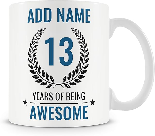 13th Birthday Gift for Boys - Personalised Mug/Cup - Add Name - 13 Years of Being Awesome