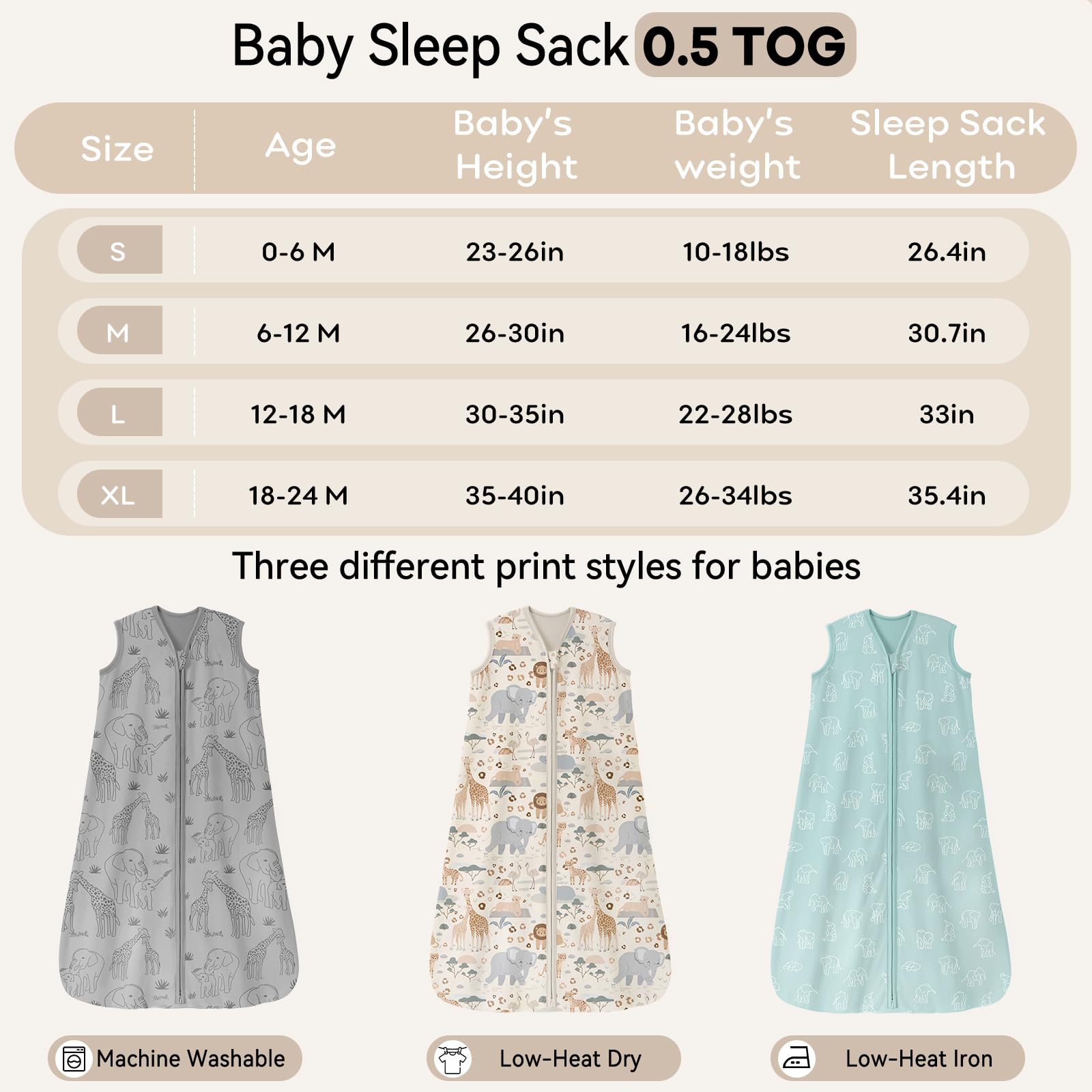 Unnivoll Saco de Dormir Bebe Verano 0.5 Tog, 67cm/0-6 meses, Paquete de 3, Transpirable 100% Algodón, Para Unisex Niñas Niños — view 6
