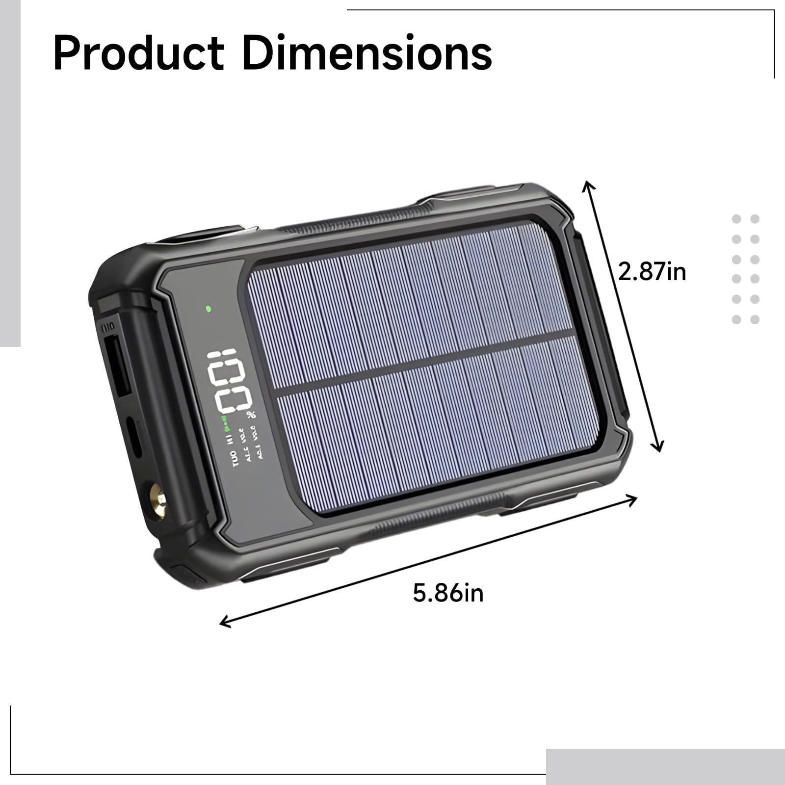 Banca di energia solare da 20000 mAh con cavi integrati, caricatore portatile con display a LED e torcia, batteria esterna a ricarica rapida per campeggio all'aperto, 14,9 x 7,3 x 2 cm