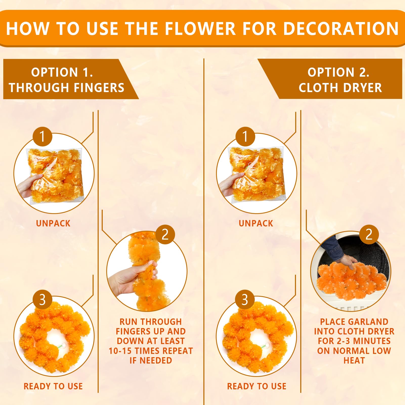 20 pcs 5ft Marigold Garland Long Strands Orange Artificial Marigold Flowers Garland with Butterfly for Diwali Traditional Indian Bush Floral Themed Party Wedding Backdrop Decor