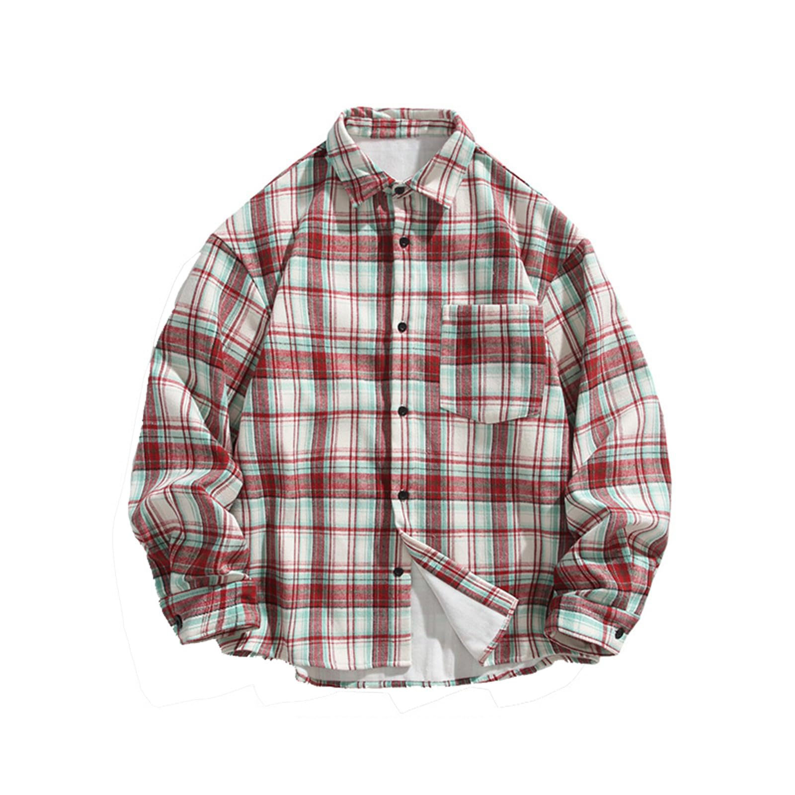 Generisch Chemise de travail à carreaux pour homme - Chemise thermique - Poches en laine d'agneau - Chemise à carreaux - Chemise épaisse en flanelle doublée - Veste polaire - Automne - Hiver - Veste