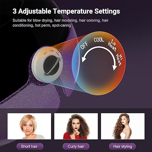 Miniatura 4 de Ionic - Secador de pelo con capucha, potente 1875 W, 3 ajustes de temperatura, cuidado del cabello iónico eléctrico, secador de pelo portátil con