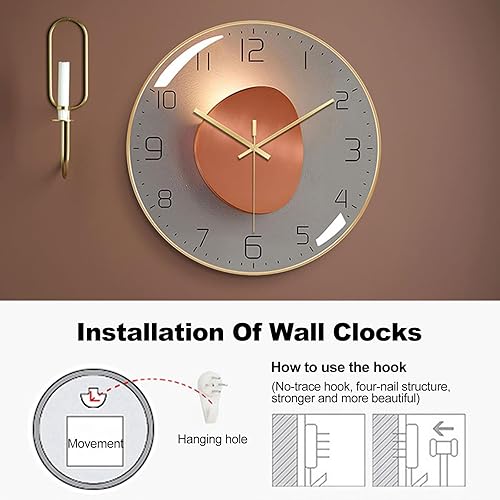 Miniatura 6 de Ergocar Reloj de pared silencioso Art Deco - Reloj de metal moderno sin tictac para sala de estar, dormitorio, oficina y sala de estudio
