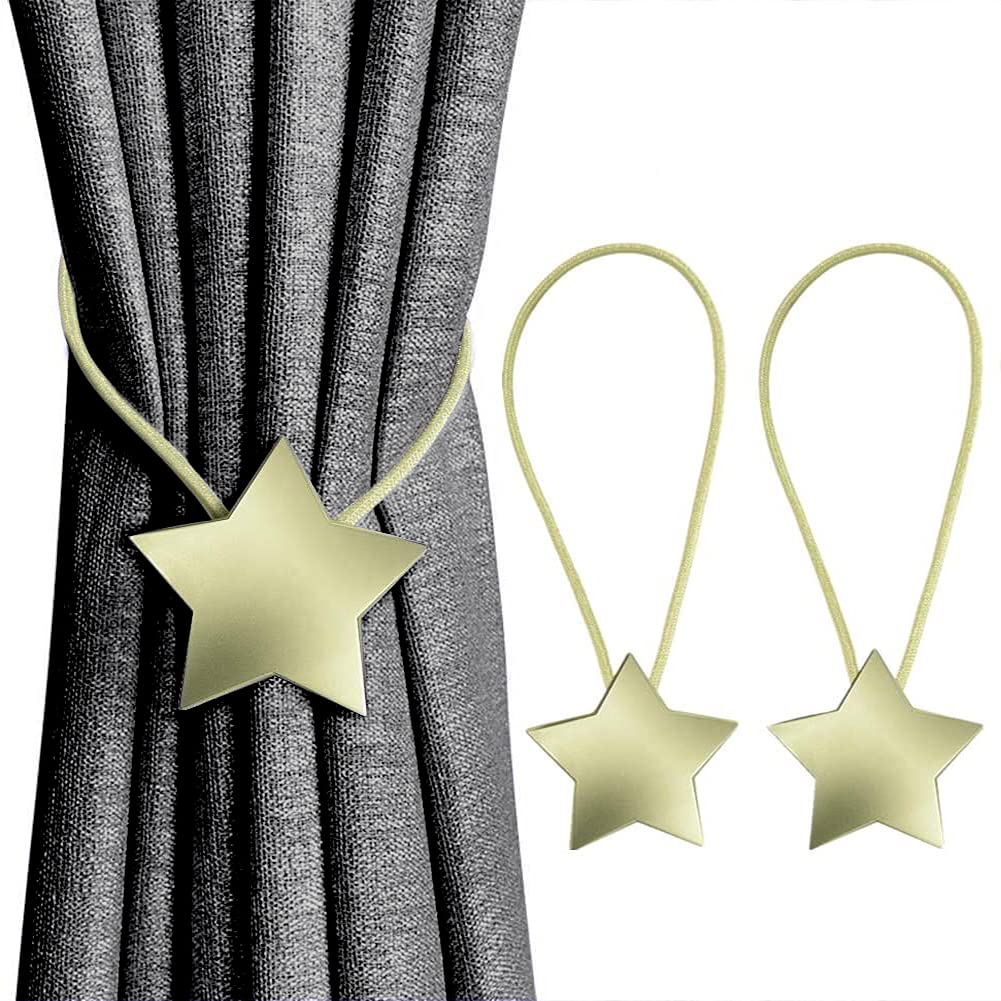 Magnetic Curtain Tiebacks Clips Decorative Rope Holdbacks, 2 Pack Star Drapery Tie Backs Weave Holder for Window Draperies Hold Curtains Drape (2,
