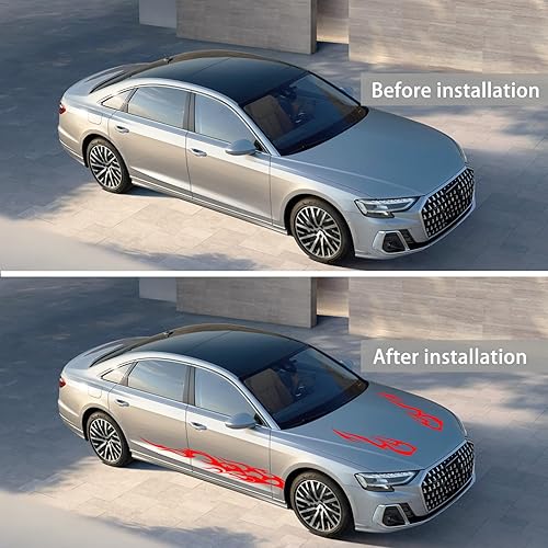 Miniatura 2 de LANZMYAN 4 calcomanías para capó de automóvil, vinilo de carreras, falda lateral, juego de calcomanías deportivas para el lado del cuerpo,