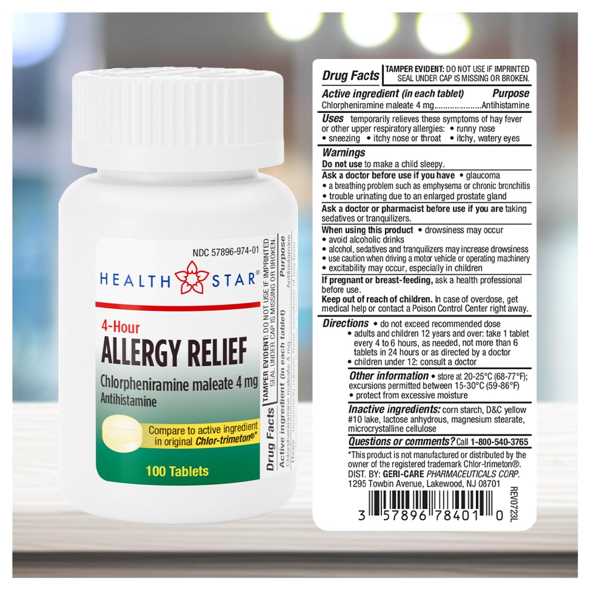 GeriCare Allergy Relief Chlorpheniramine Maleate 4 mg, Antihistamine Tablets, 100 Count (Pack of 1) — Amazon image 3