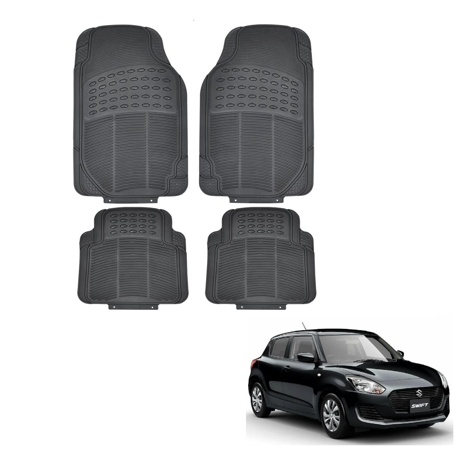 Kozdiko Car Simple Rubber Black Floor Mat Set of 4 Pcs for Maruti Suzuki Swift (2018-2025)