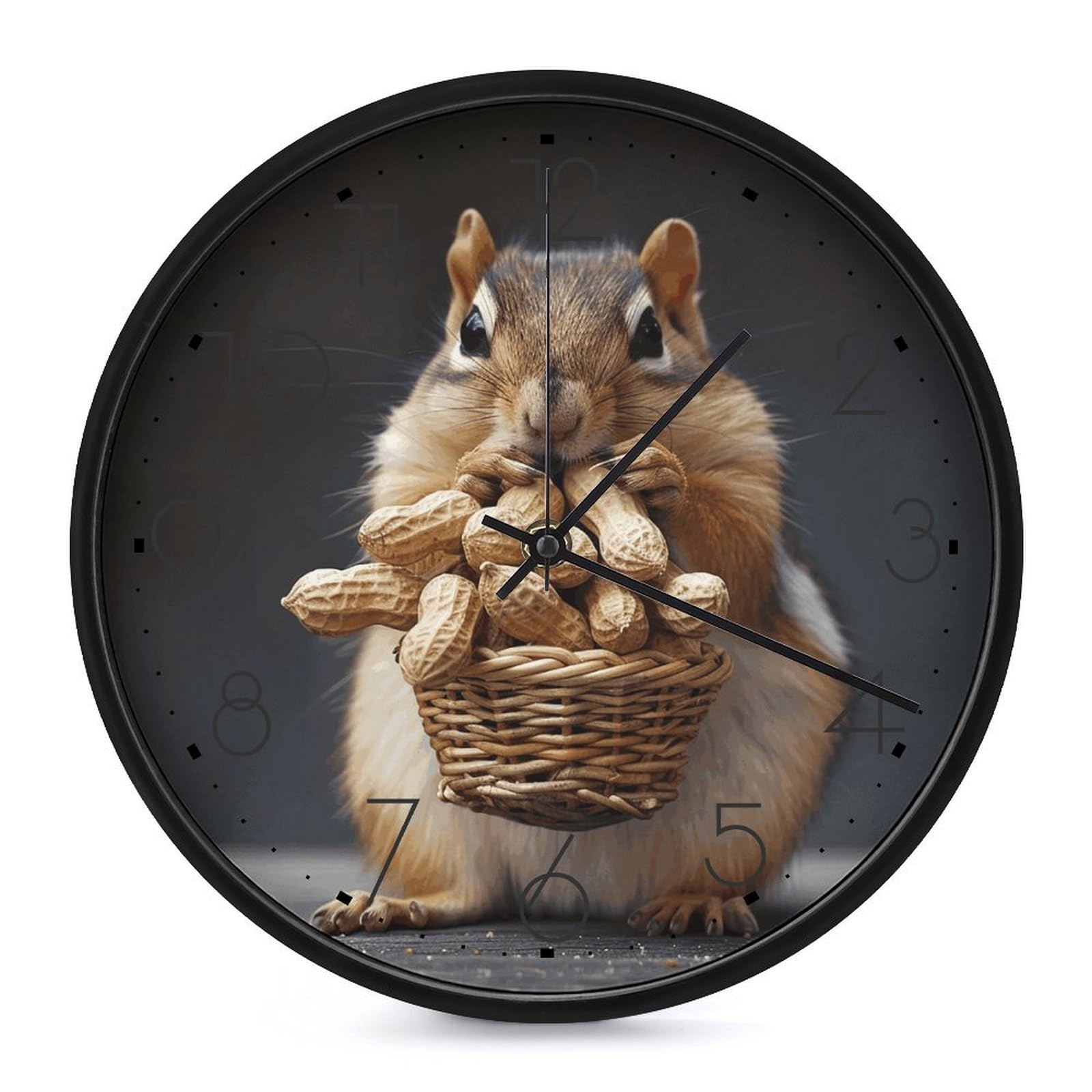 DWVTSLH Squirrel and Peanut Wall Clock 10 Inch Silent Non-Ticking Modern Clocks Battery Operated - Decorative Wall Clocks for Bedroom Living Room Kitchen Office Wall Decor Gift Idea