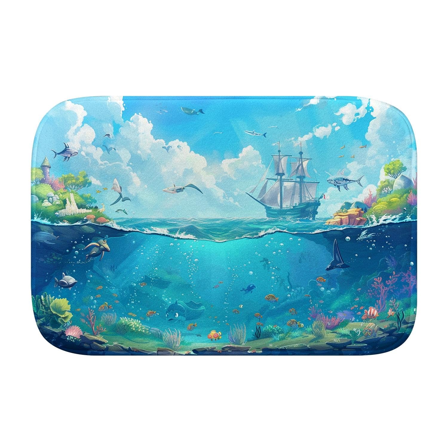 Tapis de bain paysages nautiques pour douche et lavabo L