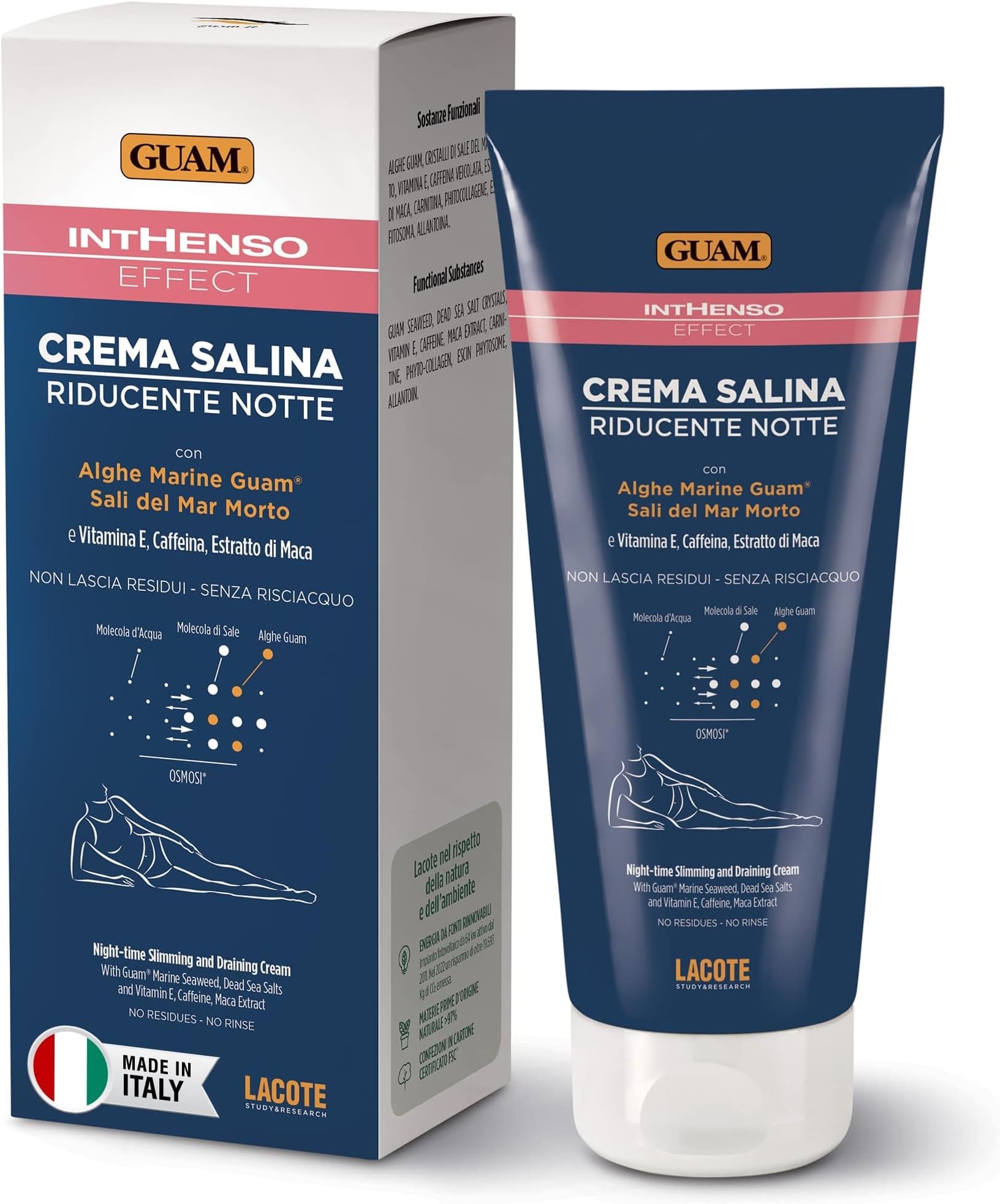 Seaweed Anti Cellulite Cream for Women with Vitamin E Caffeine and Maca Extract - 200ml Intensive Saline Reducing Night Treatment - Skin Tightening Cream Body Slimming, Firming & Draining Action