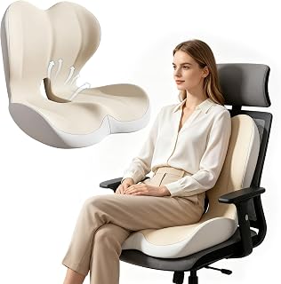 Orthopädisches Sitzkissen mit Rückenlehne, L Förmiges Sitzkissen Bürostuhl & Auto, Ergonomisch Steißbeinkissen Memory Foam, Atmungsaktivem Steißbein-Ausschnitt, für Bürostuhl, Autositz