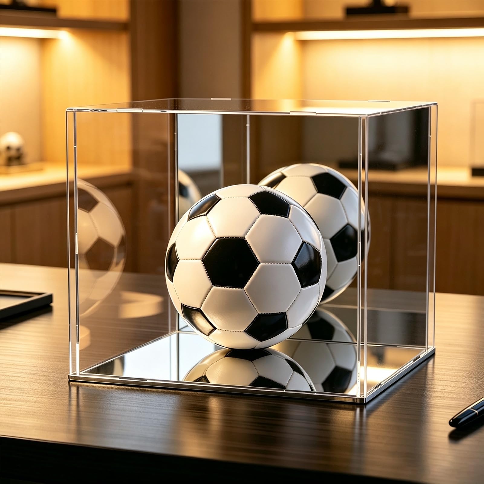 Urna Metacrilato Vitrina Acrílica Base Parte Trasera Espejada | Amplio Armario Transparente para Guardar Balones de Fútbol, ​​vitrina Antipolvo para Figuras Acción(35x25xH10cm/14x10x4in)