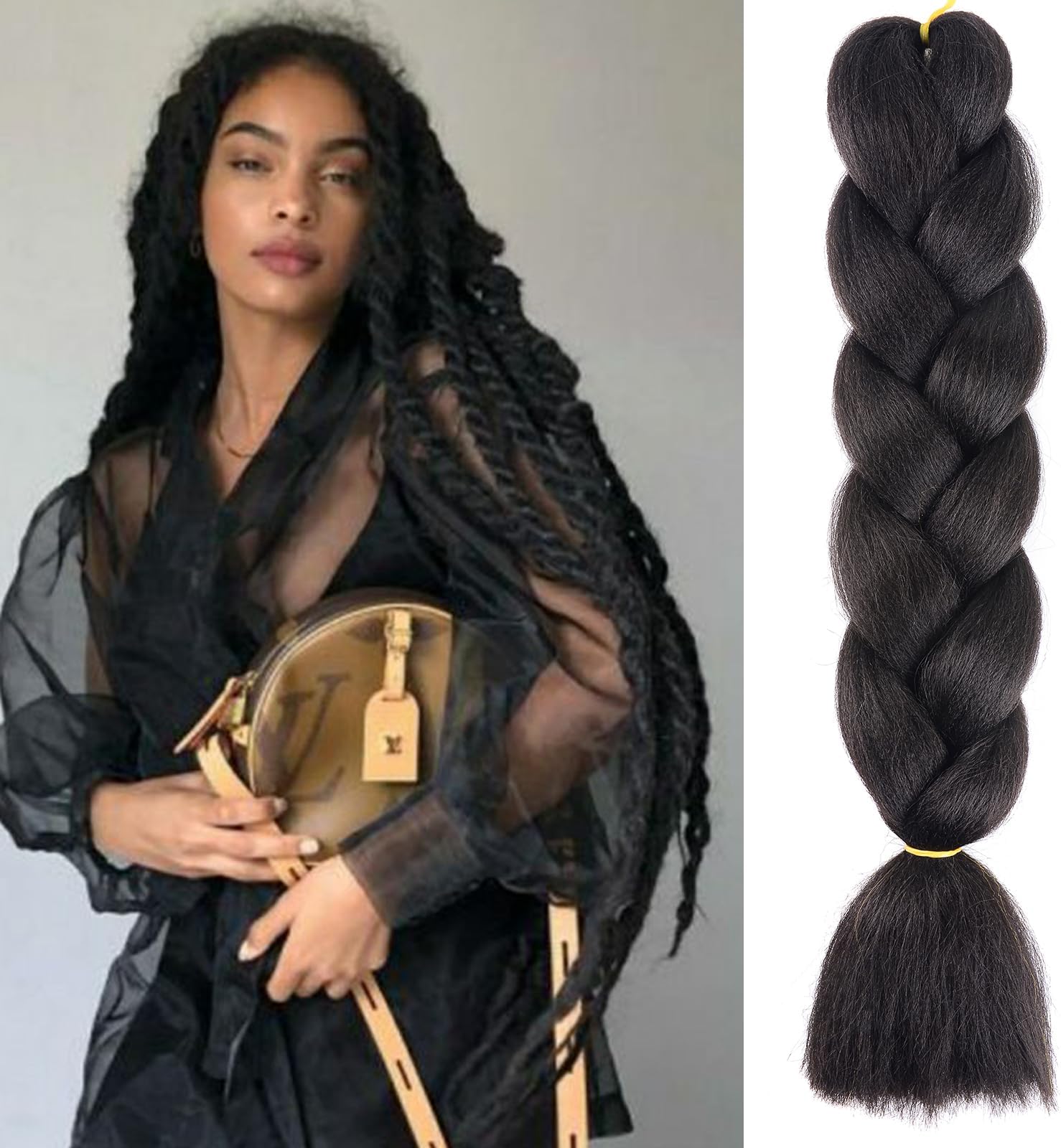 24 Inch 1 Pack Black Jumbo Braiding Hair Extensions High Temperature Jumbo Braids for Twist Crochet Braiding Hair Natural Black(#1B)