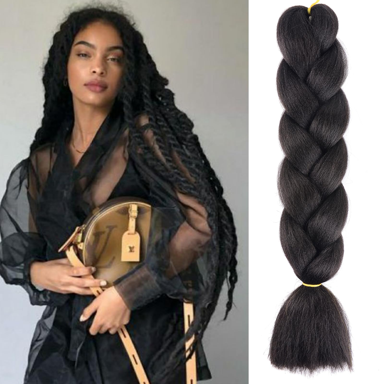 24 Inch 1 Pack Black Jumbo Braiding Hair Extensions High Temperature Jumbo Braids for Twist Crochet Braiding Hair Natural Black（#1B）