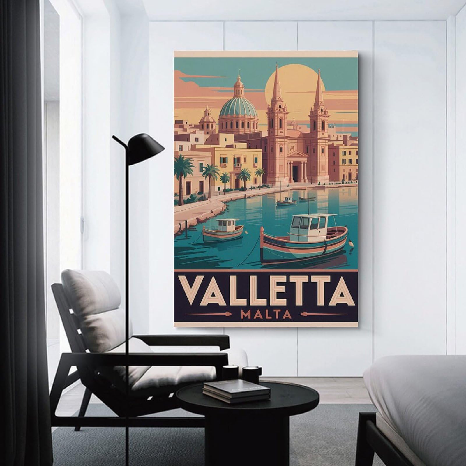 Junmoney Valletta Malta Vintage Travel Canvas Wall Decor 08x12inch(20x30cm), for Calm Bedrooms, Home Corners Or Flats, An Easy Wall Refresh for Bedrooms