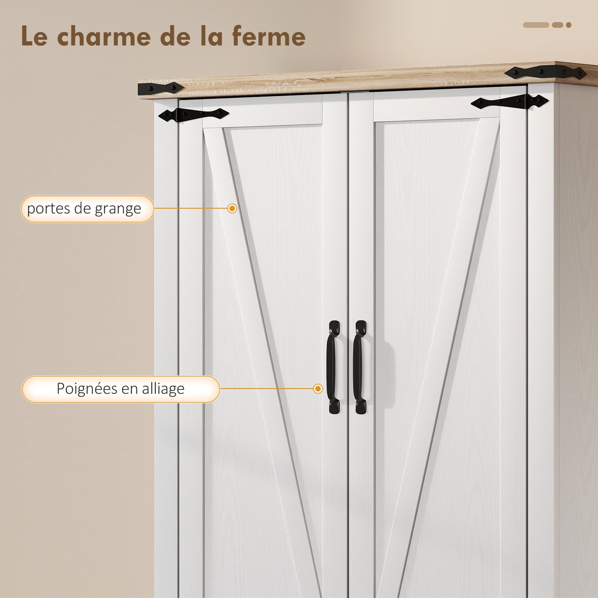 HOMCOM Credenza da cucina, mobile da cucina, mobile per porcellane, 4 ante, 6 portaspezie e ripiani regolabili, stile rustico, mobile contenitore per soggiorno, sala da pranzo, 76,3 x 40 x 136 cm,