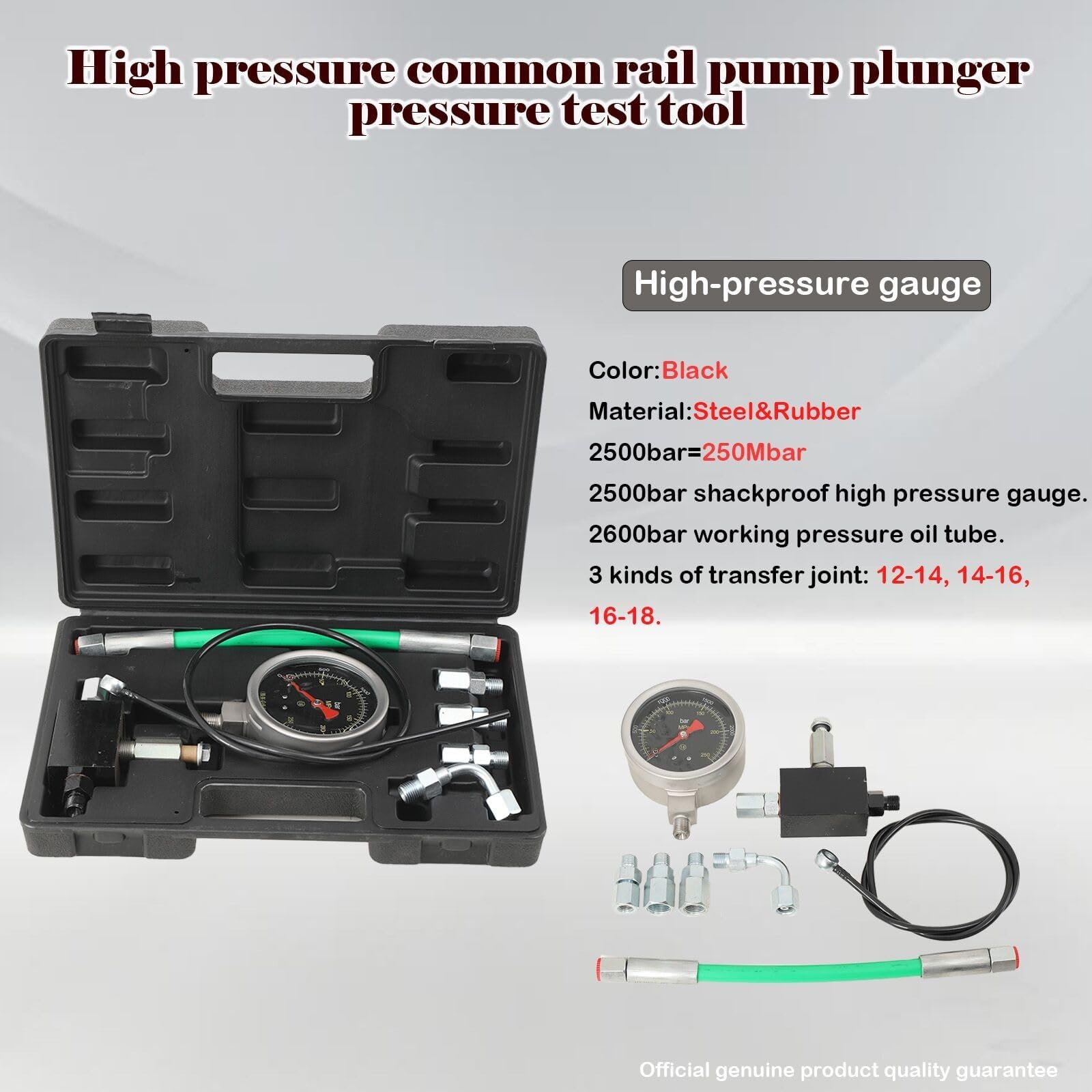 Kit de comprobación de presión de Combustible Common Rail, con émbolo para Bomba de Aceite de Alta presión, para la verificación de la Fuerza de Arranque y Funcionamiento del Motor.