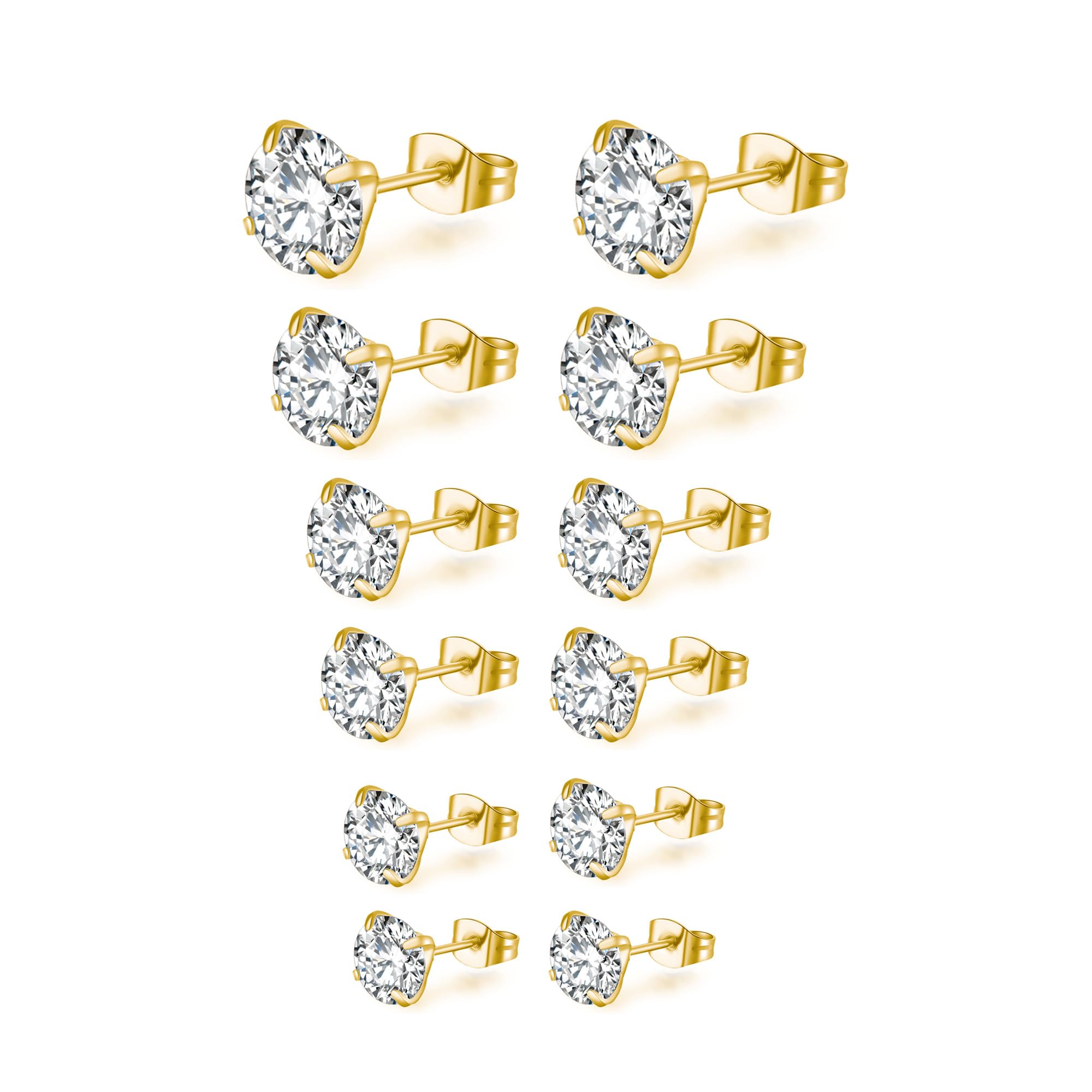 Mochity 6 pares Pendientes Acero Inoxidable Mujer, Circoniña Pendientes Brillantes Diamante, Pendientes 14K Oro Plateado Pendiente, Pendientes Hipoalergenicos Para Mujer Hombre