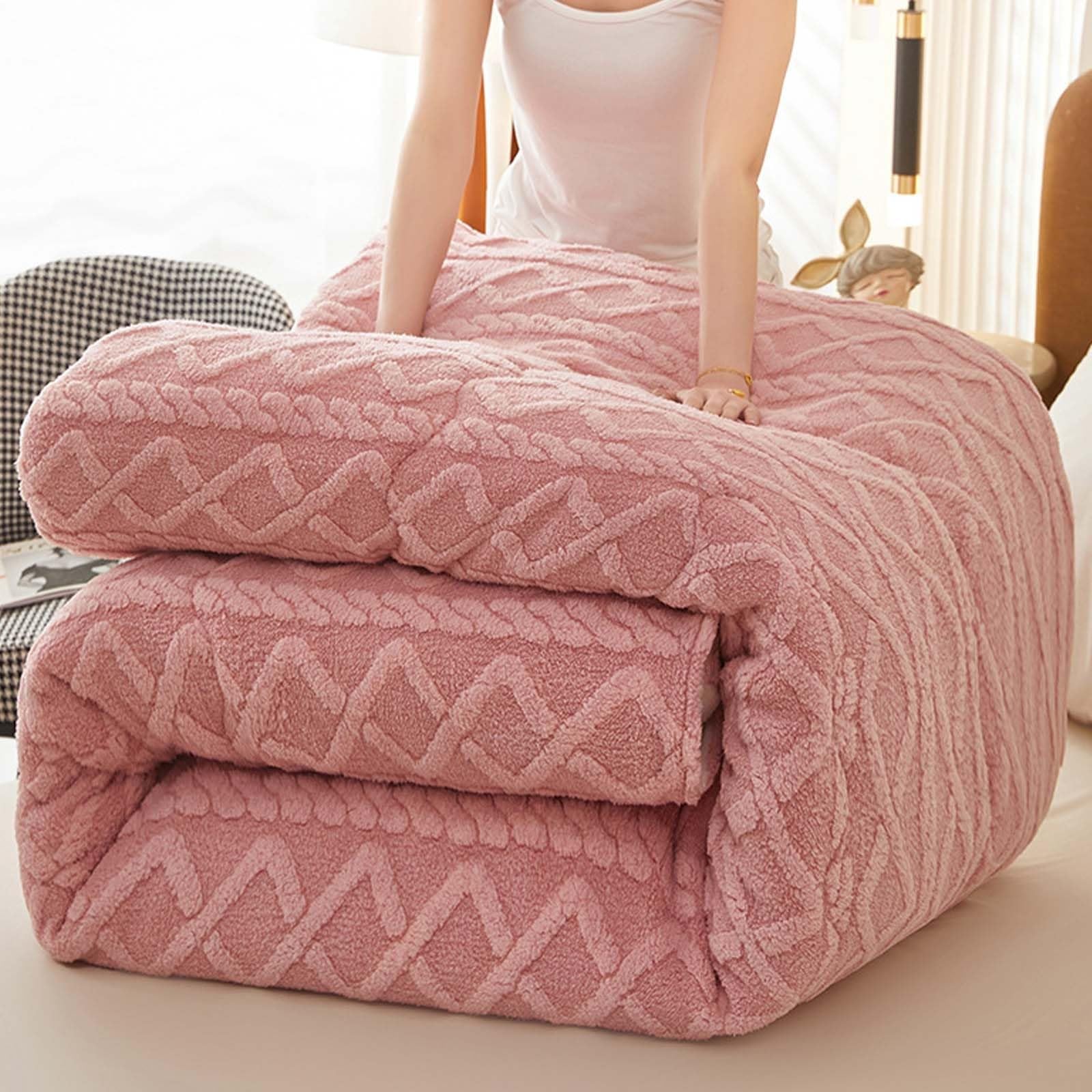 Double-Sided Velvet Winter Quilt, Super Warm Lamb Quilt Winter Blanket, Luxury Flannel Fleece Thick Bed Blanket,Breathable Warmth Fluffy Plush Sided Velvet Blanket(C,180x220cm(3.5KG))