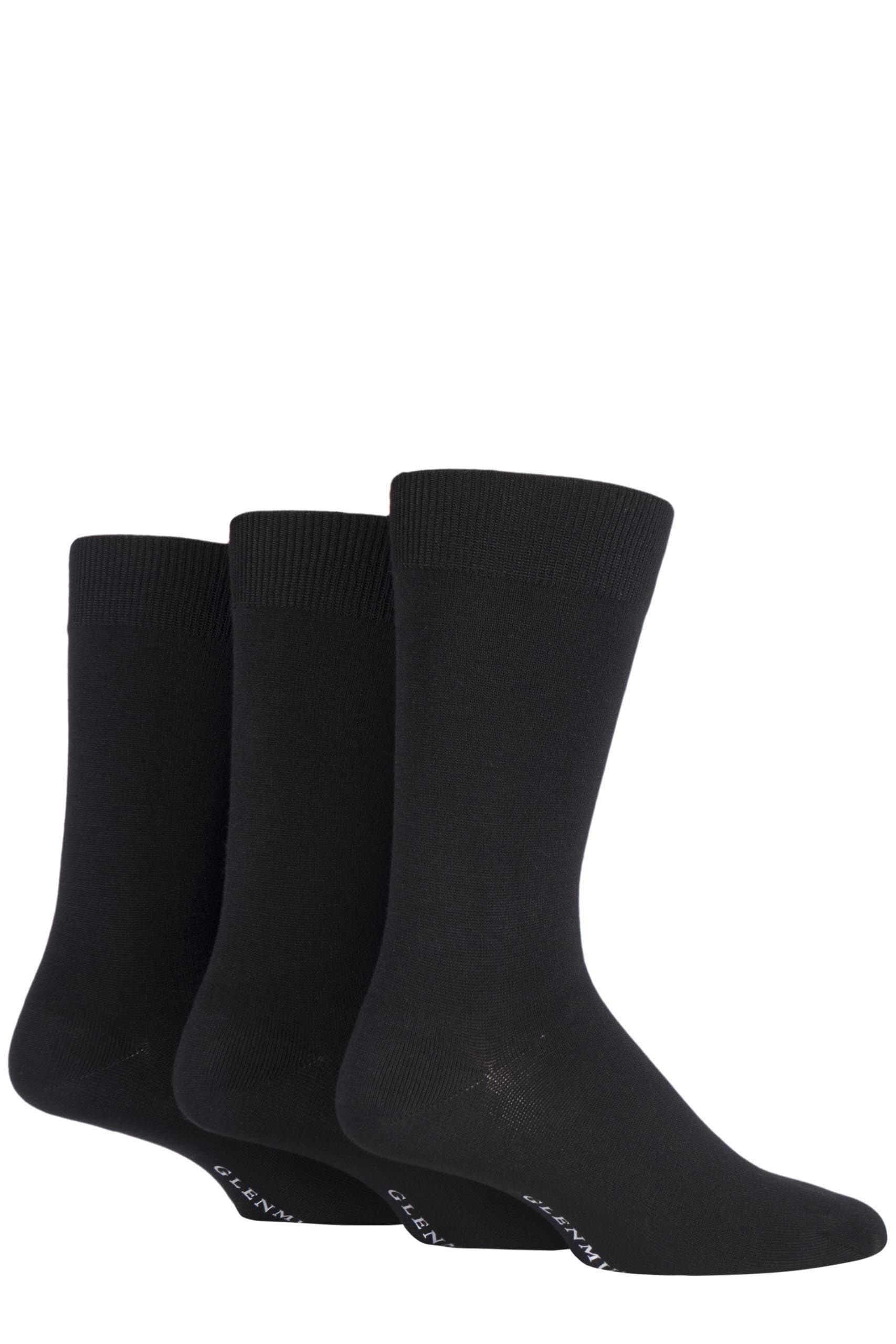 Glenmuir Mens Classic Bamboo Socks - Soft, Breathable & Cooling, Colourful Plain Socks 3 Pair Multipack for Everyday Wear 7-11 - Black