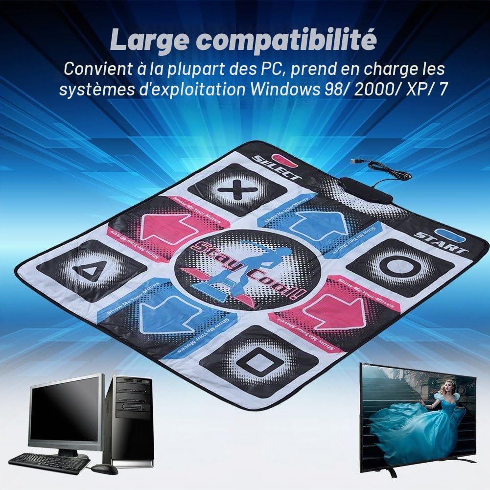 Tapis de Danse Tapis de Danse DDR USB avec câble USB, Tapis de Danse Fitness Body Building compatibles avec PC Windows 98/2000 / XP / 7