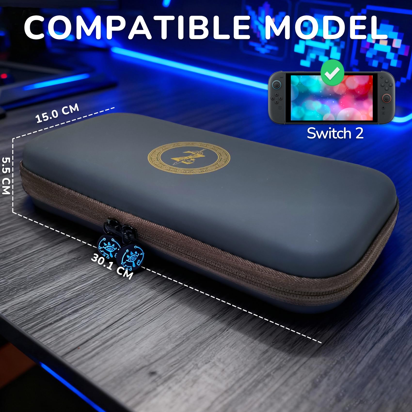 Custodia Switch 2, Borsa de Protettiva per Switch 2 (2025), con Tasche a Rete e Cerniera a Tema, per 10 Schede di Gioco e Accessori, Grigio