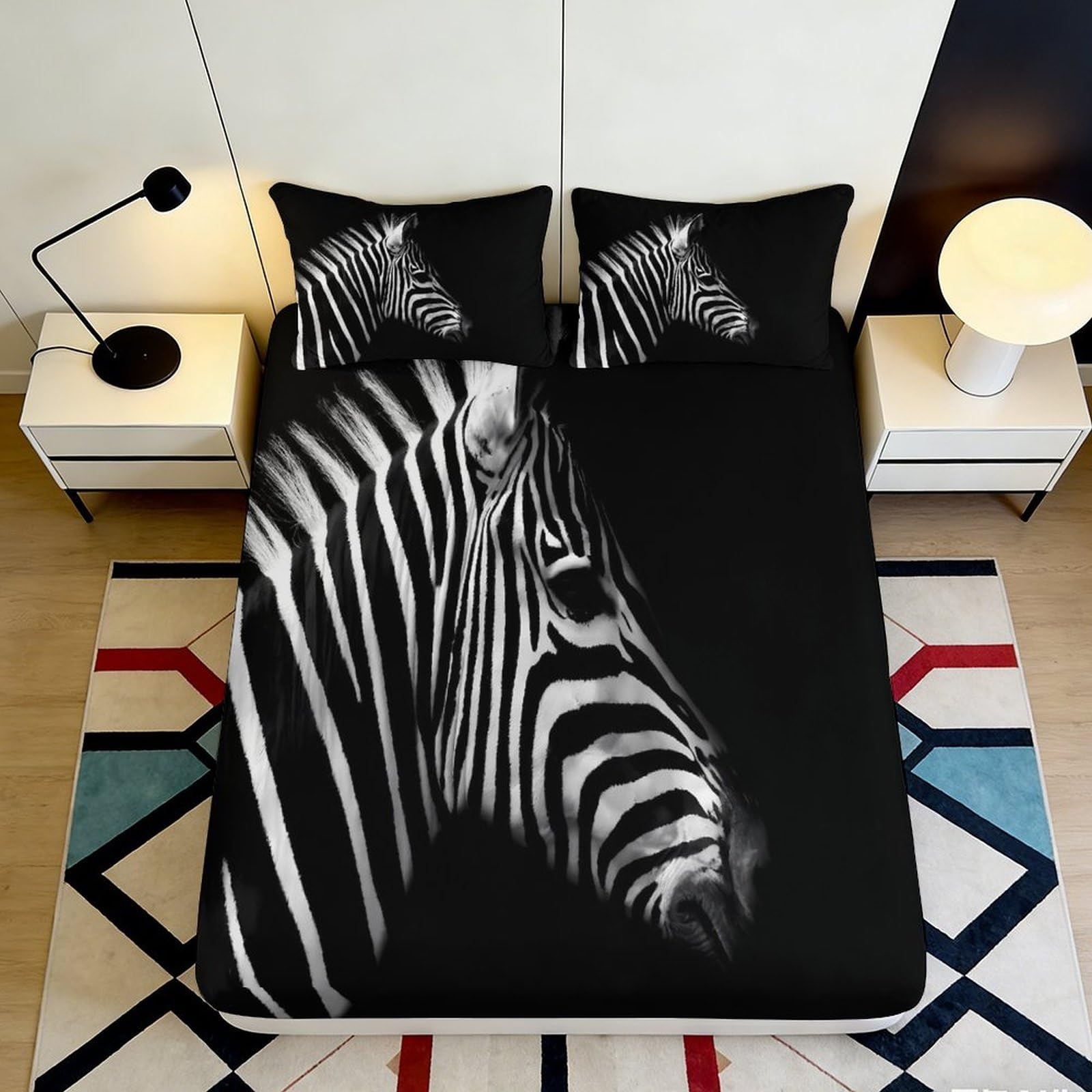 3D Printed Zebra Animal Fitted Sheet Microfiber Black White Stripe Bed Cover for Bedroom Guest Room Mattress Protection 140x200x25cm