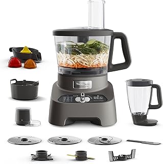 Moulinex Double force Robot Multifonction, 1000 W, Blender polyvalent 2L, 10 accessoires, 31 fonctions, Hachoir, Râpes, Presse-Agrumes, FP825E10