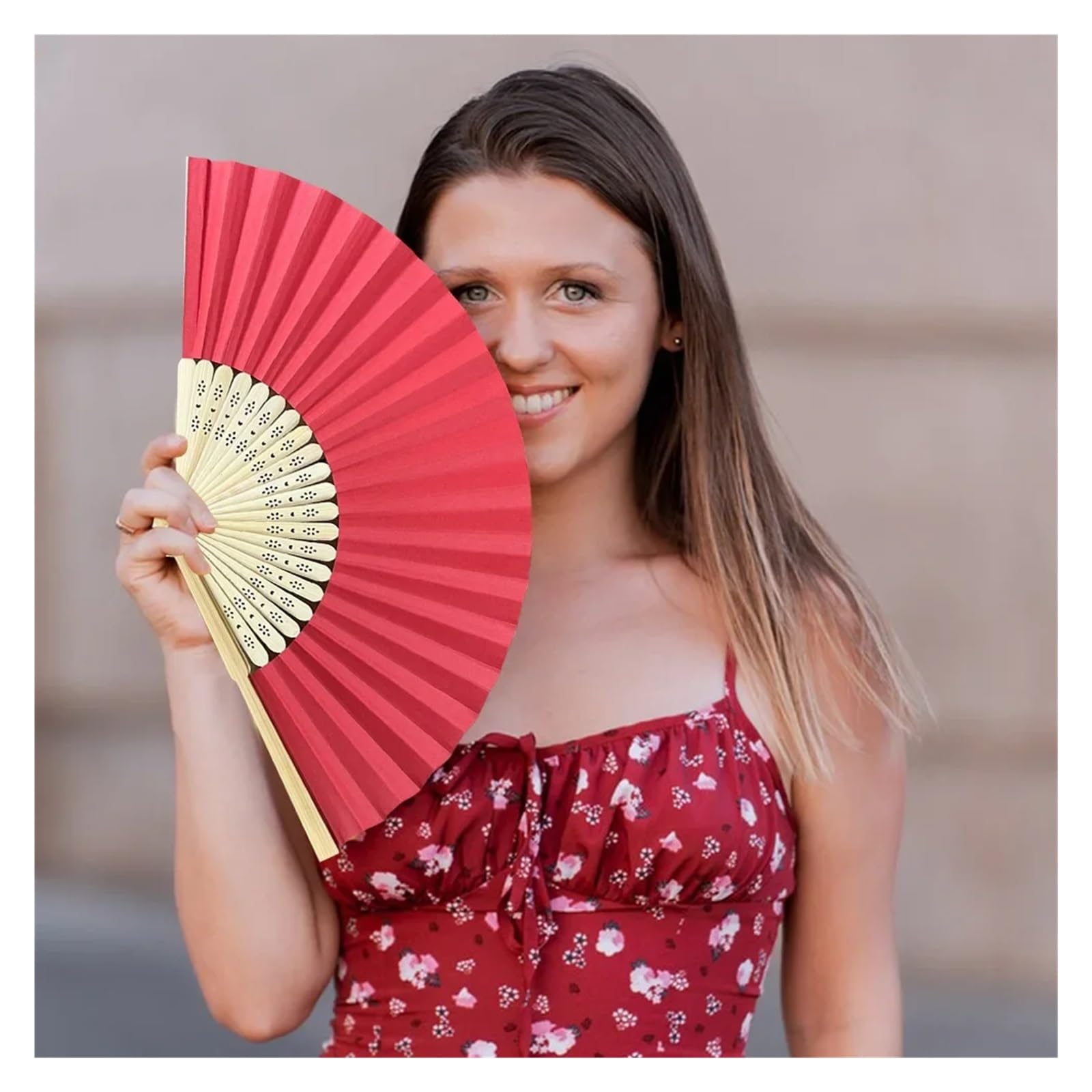 Papier-Faltfächer 20PC Handfächer Bambus Papierfächer Faltbare Fächer Einfarbig Hochzeitsdekoration Fächer DIY Gastgeschenk for Hochzeit Geburtstag Sommerparty(Rose Red)
