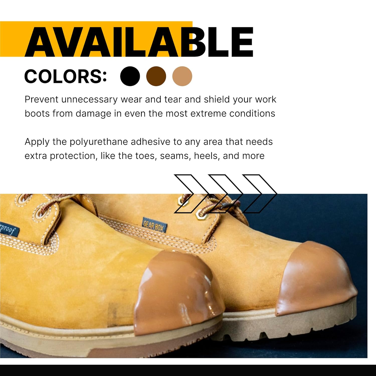 Boot Toe Protector V2 Adhesive, Extra Strong Shoe Glue Toe Protectors for Shoes and Work Boots - Waterproof, Heat Resistant, Heavy Duty Protective Layer and Shoe Repair Kit - Covers 2 Shoes, Color Tan