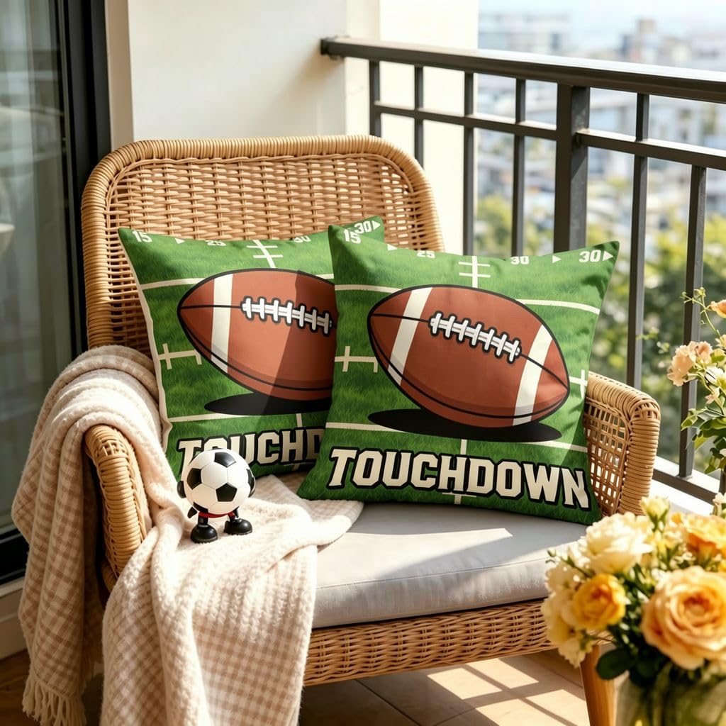 Touchdown American Football Field Linen Pillow Covers -24x24